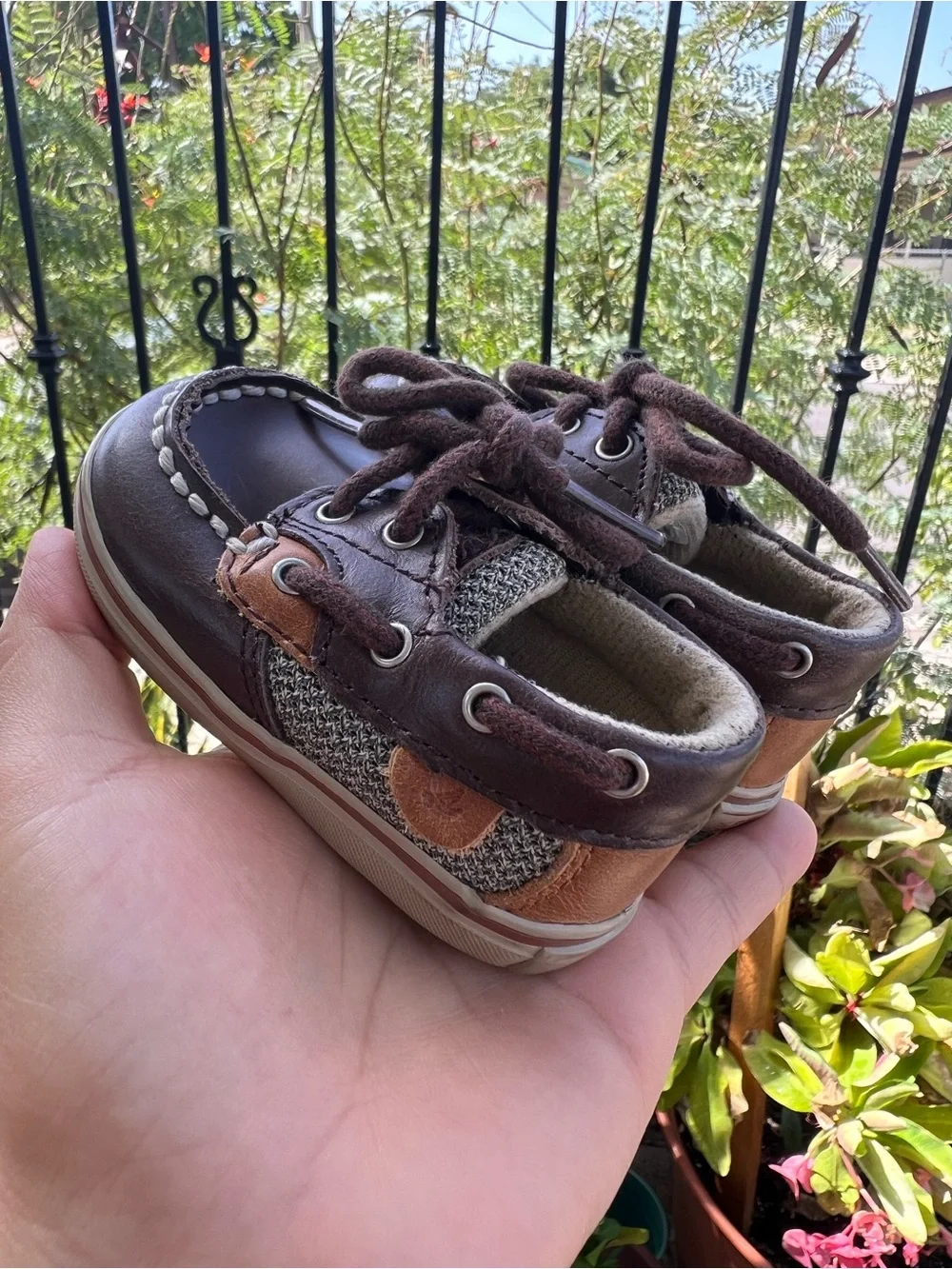 Sperry Brown Leather & Tweed Baby Boat Shoes